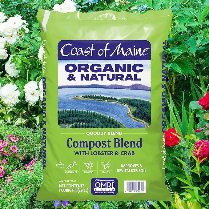 Coast of Maine Quoddy Blend, 1 cu ft (Pack of 4) Organic and Natural Compost Blend with Lobster and Crab - Improves and Revitilizes Soil