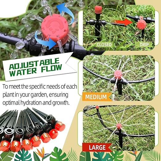 20PCS Push-to-Fit Drip Irrigation Emitters for 1/4 inch Irrigation Tubing,Two-Way Connection Adjustable Drip Emitter Sprayer with Stake,Irrigation Dripper Sprinkler for Drip Irrigation System