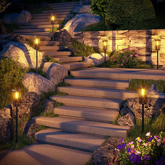 KINKAI Solar Walkway Lights Outdoor - 8 Pack Classic Pathway Light Waterproof Driveway Lamps Landscape Lighting with Filament Bulb for Outside Garden Lawn Patio Sidewalk Yard (Warm Light)