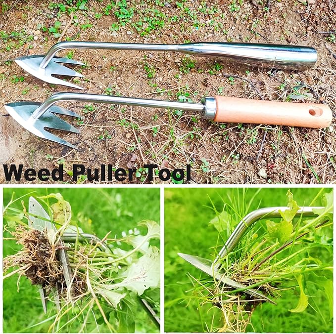 Gardening Weed Puller Tool,V-Shaped Hand Weeding Pulling Tool,Weed Removal Tool,Wood Handle Weeder Tool for Garden,Uprooting Weed Remover Tools (12.6 inch)