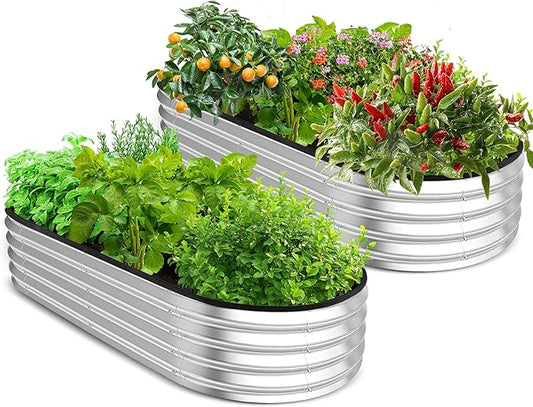 Utopia Home 2 Pack Galvanized Raised Garden Bed, 4ft x 2ft Lightweight Planter Boxes Outdoor with Easy Assembly, Large Garden Bed for Vegetables, Fruits, Flower - Silver