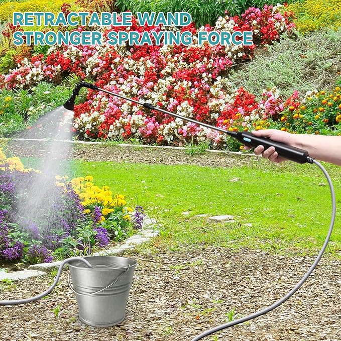 Watering Wand For Hanging Baskets, Garden Hose Sprayer With Adjustable Nozzle, Car Pet Window Cleaning Tool, Great For Watering Seedbeds, Hanging Plants, Deck Plants. (Battery Powered Watering Wand)