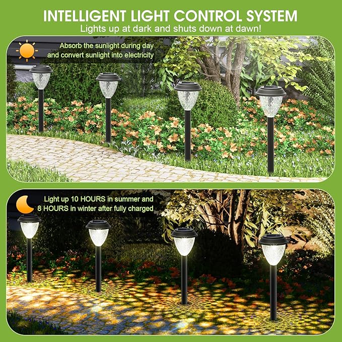 GOODFOEVER Solar Pathway Lights Outdoor, 16 Pack Solar Powered Garden Lights Waterproof, Auto On/Off Solar Yard Light for Lawn Patio Walkway Driveway Decor Landscape Lighting