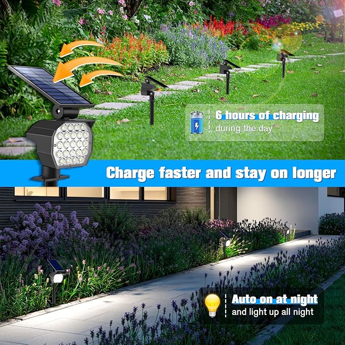 NIORSUN Solar Spot Lights Outdoor,23 LEDs Landscape Lighting with Auto On/Off and 3 Lighting Modes, IP67 Waterproof Spotlights,Outdoor Solar Lights for Yard Garden,8 Pack(Cool White)