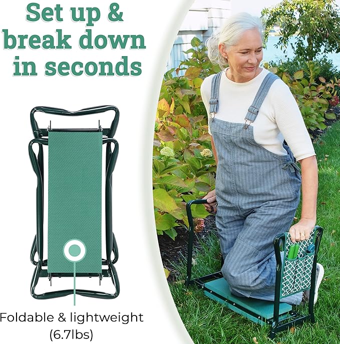 Abco Tech Garden Stool & Kneeler - Kneeler & Stool for Gardening, Foldable Garden Seat for Storage, Garden Kneelers for Seniors, Great Gardening Gifts for Women, Bench Comes with Tool Pouch & Gloves