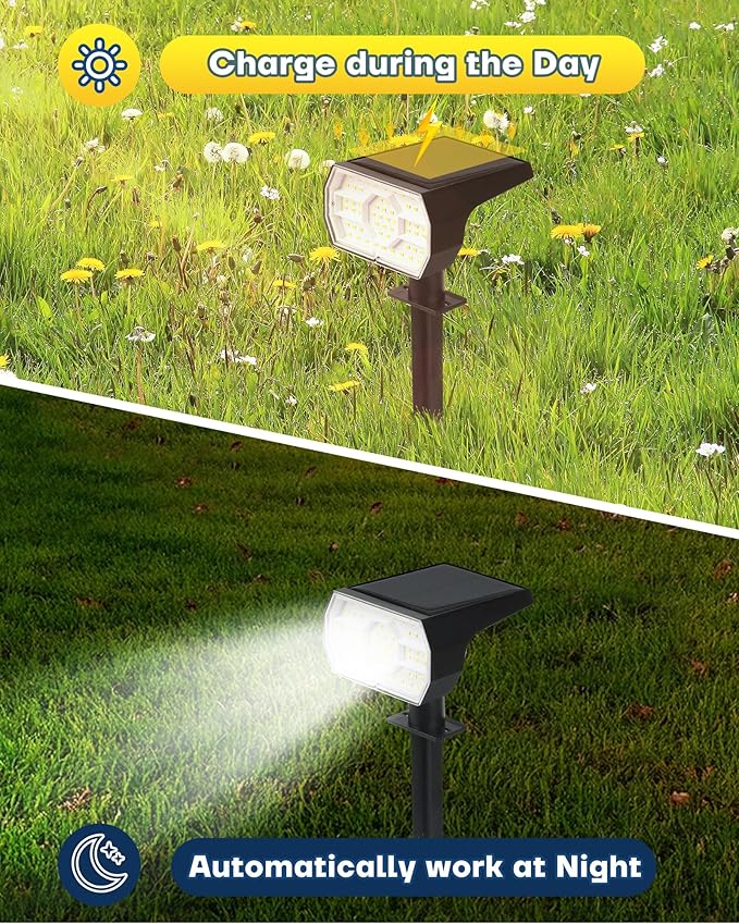 Kaxiida Solar Lights Outdoor Waterproof IP68, 3 Lighting Models Solar Powered Spot Lights Outdoor, 56LED Light Dusk to Dawn for Yard Patio Garden Pathway Landscape Lighting