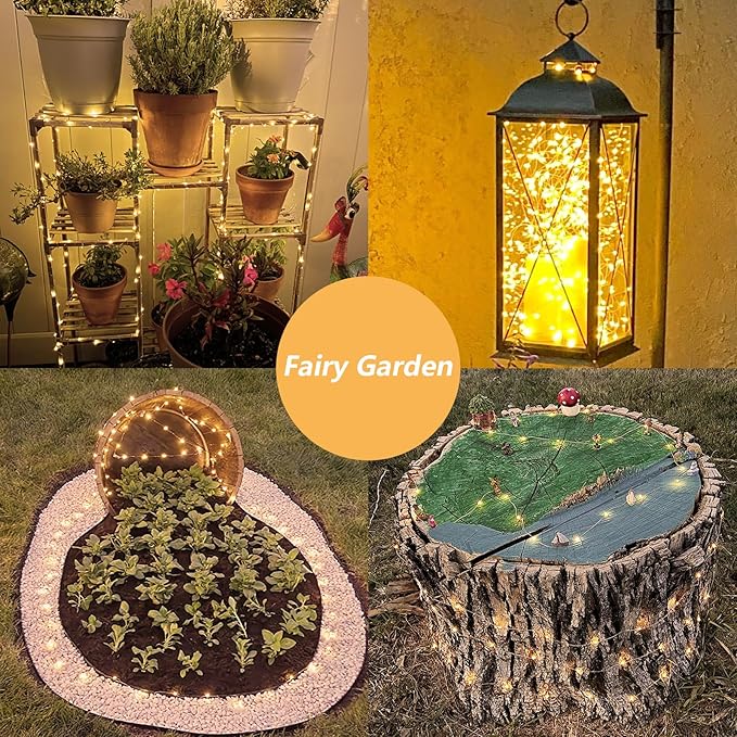 YEGUO Solar Fairy Lights Outdoor Waterproof, 4 Packs Each 33ft 100 LED String Lights Warm White, 8 Modes Silver Wire Twinkle Lights