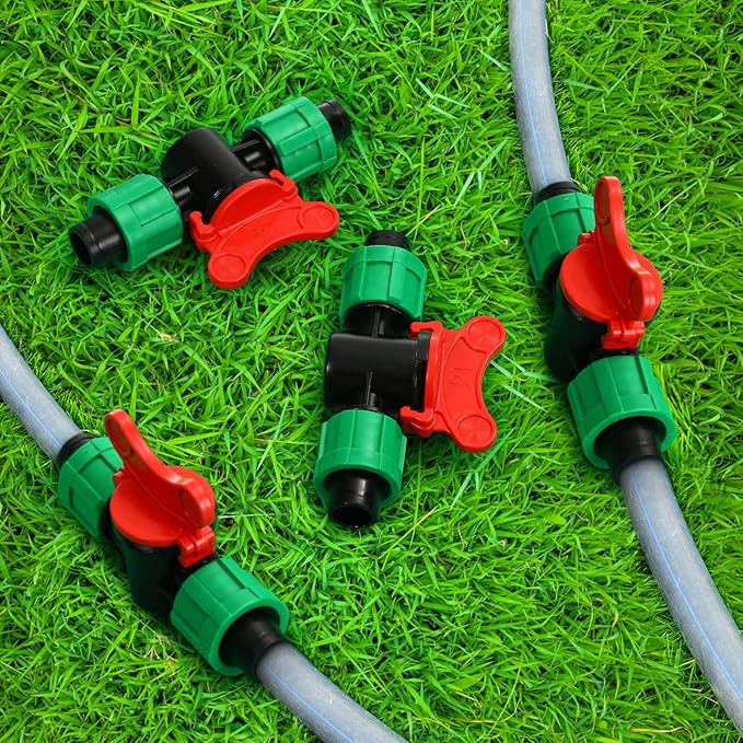 Drip Irrigation Shut off Valve 1/2 Inch Universal Drip Irrigation Tubing Coupling Valve Connector Locking Fitting Compatible with 16 to 17 mm Drip Tape Tubing Sprinkler System (12 Pieces)