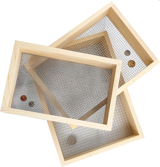 Wood Soil Sifter Metal Dirt Sifter Purpose Garden Sifter Rock Sifter Compost Sifter for Gardening ﻿ (3 Pcs Sifter)