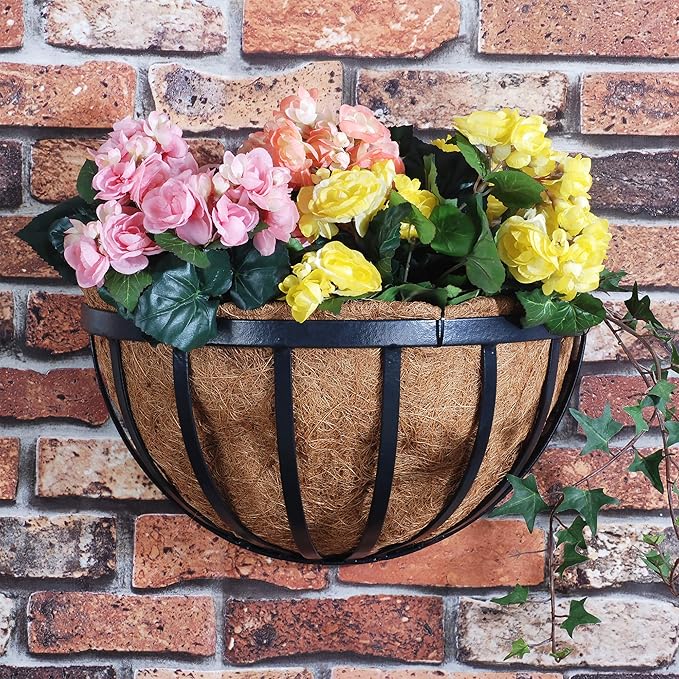 Arcadia Garden Products 1527 Half Round Wall Mounted Hanging Planter Basket with Coco Liner 16"