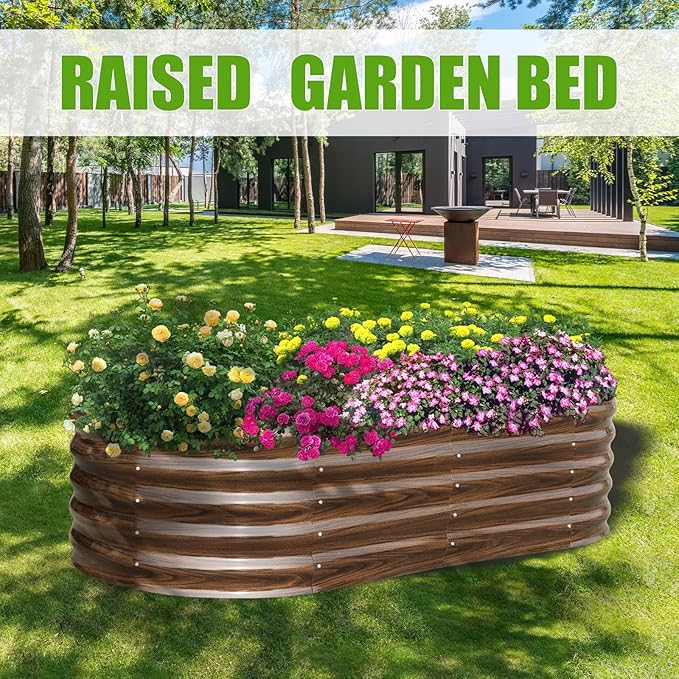 SnugNiture Galvanized Raised Garden Bed, 8x4x1.5ft Oval Metal Planter Box for Planting Outdoor Plants Vegetables