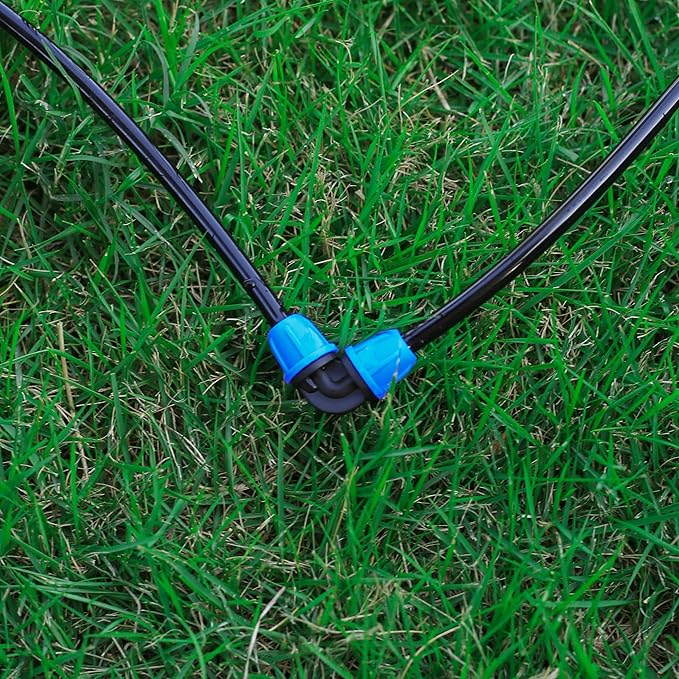 1/4 inch Drip Irrigation Fittings, Lock Barbed Elbow for ¼ in. tubing; Tubing Outside Diameter (OD) is 0.250 in., Internal Diameter (ID) is 0.170. in.(20Pcs/Pack)(Blue-Elbow)
