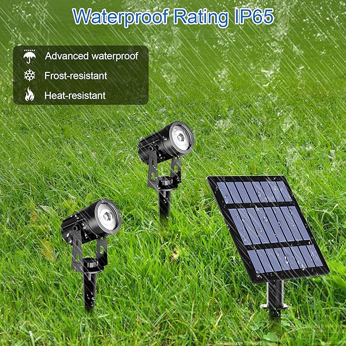 T-SUN Solar Spotlights 2W Outdoor LED Landscape Spot Light, 2-in-1 Waterproof Solar Powered Wall Lights Auto ON/Off with Dual Headlamp for Garden, Yard, Pathway(Warm White)