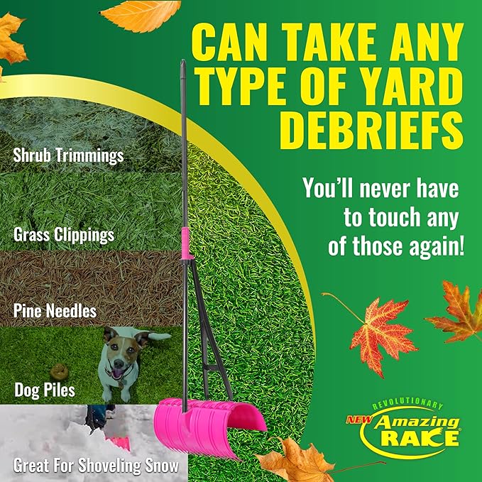 Amazing Rake Back Saving Garden Rake ― Leaf Rakes for Gardening ― Leaf Picker Upper ― Heavy Duty Leaves Claw & Rakes Lawns Garden Tool ― Easy Leaf & Grass Grabber Without Bending Over ― Hot Pink
