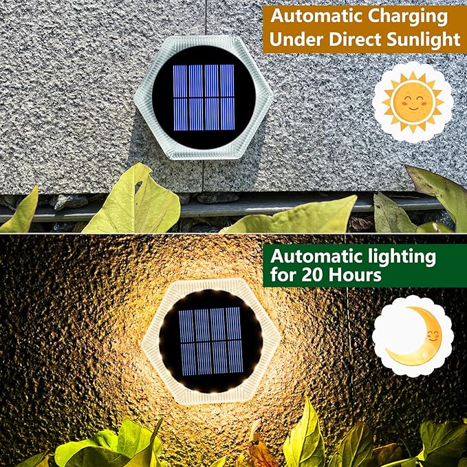 YiLaie Solar Deck Dock Lights 6 Packs Hexagon Warm White Step Lights Outdoor Waterproof Solar Powered for Driveway Post Fence Stairs Yard Patio Pathway Porch