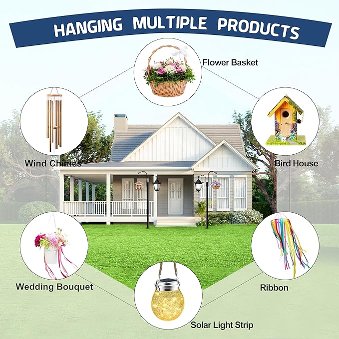 Ottsuls Bird Feeder Pole, 2 Pack 108 INCH Double Shepherds Hooks for Outdoor, Garden Pole with 5 Base Prongs Heavy Duty Planter Hooks for Hanging Plant Baskets, Lantern, Hummingbird Feeder