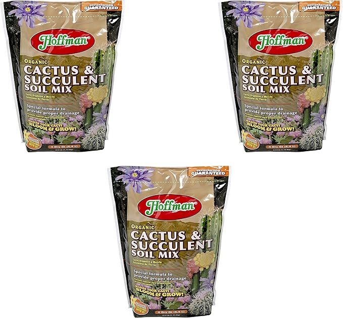 Hoffman Organic Cactus and Succulent Soil Mix to Provide Proper Drainage and Improve Growth in Cacti, 4qts, 3 Pack