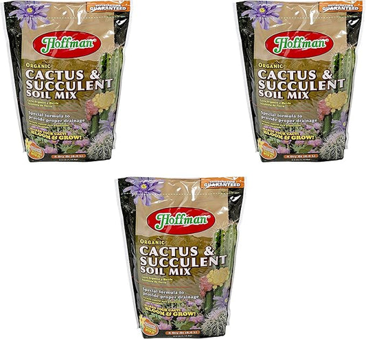 Hoffman Organic Cactus and Succulent Soil Mix to Provide Proper Drainage and Improve Growth in Cacti, 4qts, 3 Pack