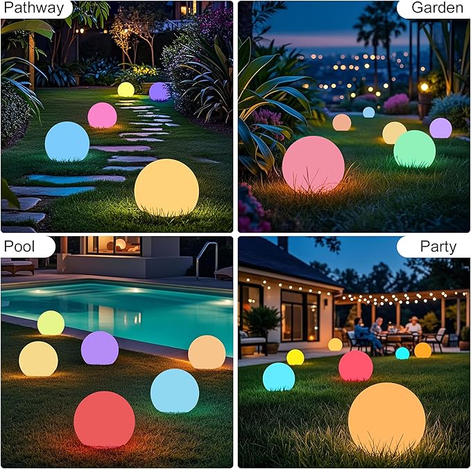 shumi Solar Ball Light-12inch LED Outdoor Table Lamp,16 RGB Colors and Dimmable Globe Light with Remote,Decor for Patio,Garden,Yard,Beach,Pathway,Nursery