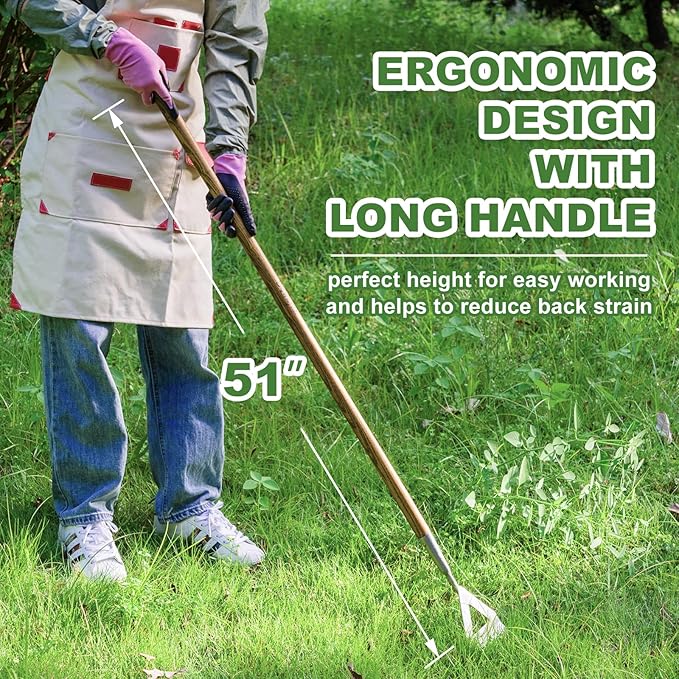 Dutch Hoe, Bending-Proof Push Pull Weeder, 51'' Long Handle Dutch Hoe Weeder for Women, Heavy Duty Stainless Steel Garden Dutch Hoe for Weeding in Between Seedling, Removal Moss,Soil Loosening