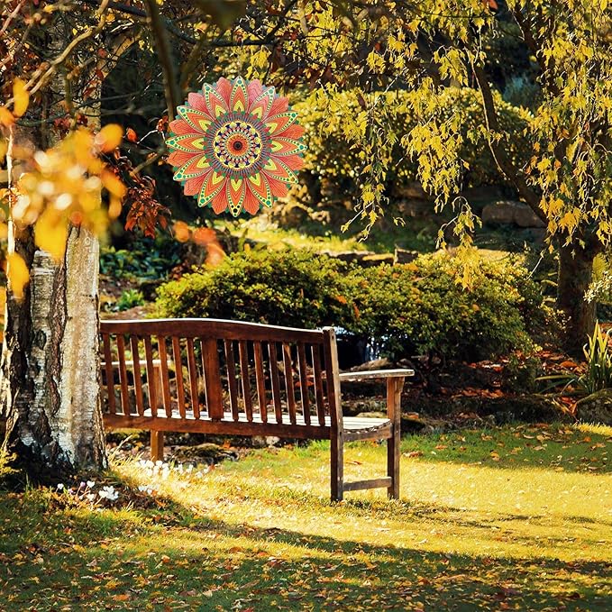 Wind Spinner Colorful Sunflower 12 inch 3D Stainless Steel Laser Cut Metal Double Sided Printing-Hanging Indoor/Outdoor Decorations Yard Gardening Decor,Metal Kinetic Art Ornament Gifts