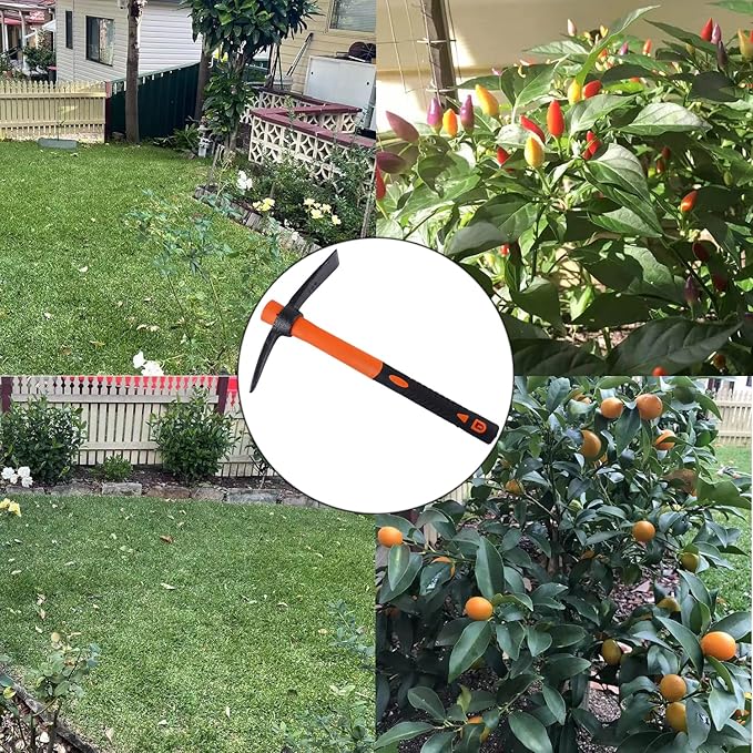 LUBAN Mattock Hoe Pick Axe with Heavy Duty Forged Adze and Ergonomic Non-Slip Handle 15-inch for Gardening, Hunting, Landscaping Outdoor