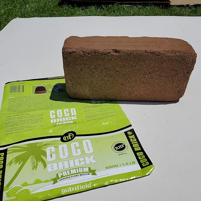 Coco Coir Brick Organic Coconut Coir 650 Gram Coco Fiber Compressed Block Low EC Pre Buffered w/Calcium RHP Quality Pot Soil Indoor Outdoor Flower/Vegetable Garden Seed Starter Micro Greens - 1.4 lbs