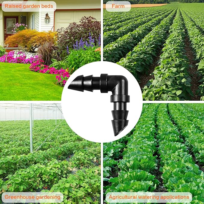 70 Pack Drip Irrigation Barbed Elbow Fittings,Barbed Connector Fits Universal 1/4" Drip Tubing, 90 Degree Drip Line Corner for Drip or Sprinkler System