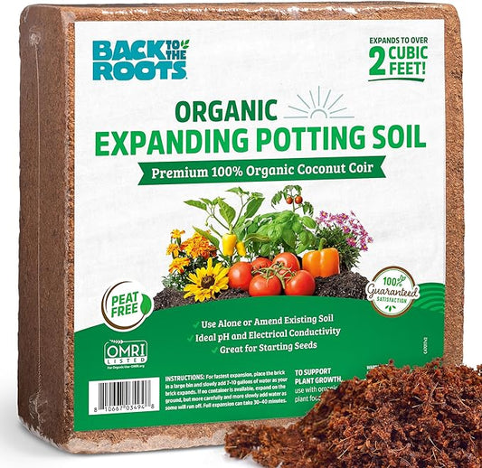 Back to the Roots Organic Coco Coir Value Pack | 10lb Compressed Block Expands to 15 Gallons