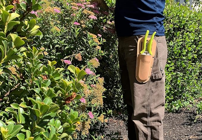 Leather Holster for Pruning Shears | Made in USA | 100% Fine Grain Leather | Gardening Equipment Case with Steel Metal Clip | Nifty Pouch for Hand Pruners | Wide Belt Slits