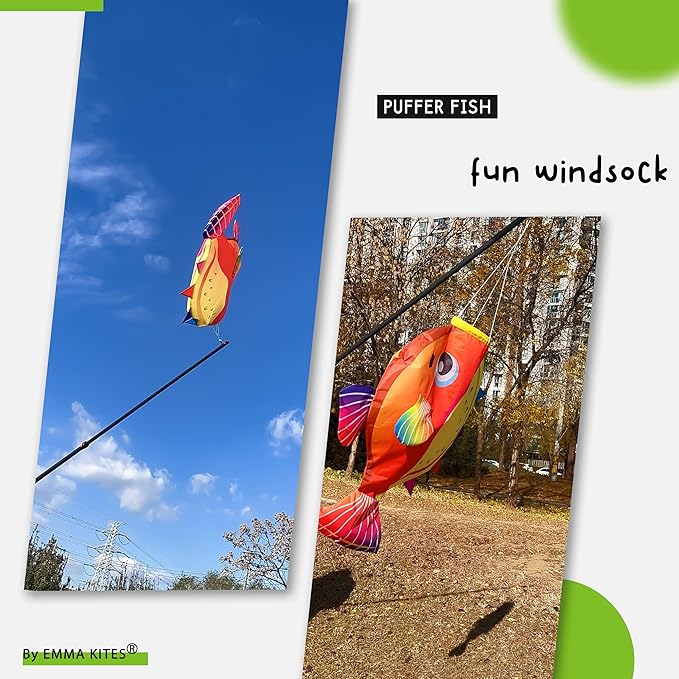 emma kites Puffer Fish Windsock Hanging Décor for Garden Backyard Balcony Porch Party Campsite Decoration 29-INCH