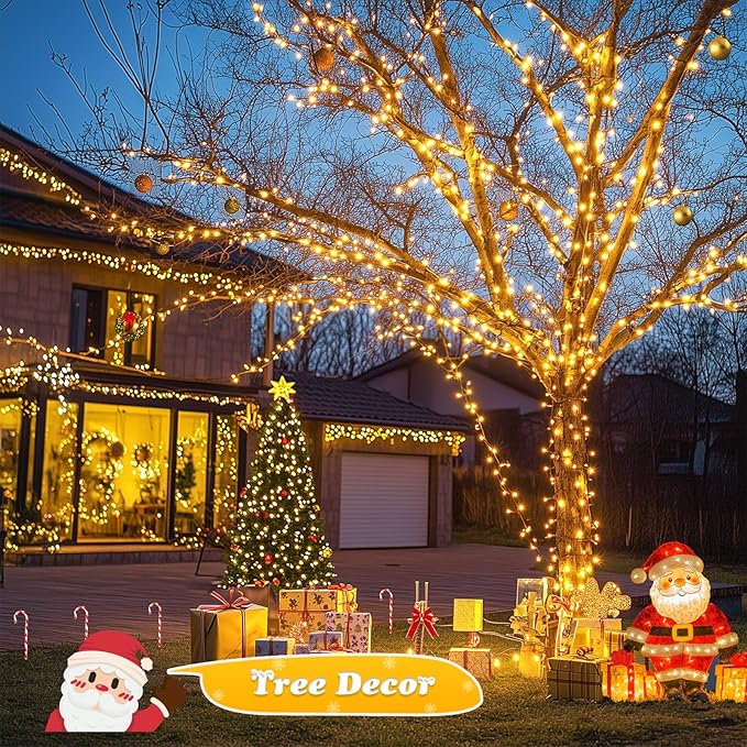 JMEXSUSS 500 LED Christmas Lights Outdoor, 173ft Warm White String Lights for Outside, 8 Modes Plug in Twinkle Light for Holiday Tree Indoor Ceiling House Decorations
