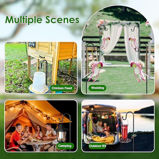 XDW-GIFTS Bird Feeder Pole for Outdoor, 45 Inch Shepherds Hooks Heavy Duty Garden Pole for Hanging Plant Basket, Solar Light Lanterns, Garden Plant Hanger Stands with 5 Base Prongs