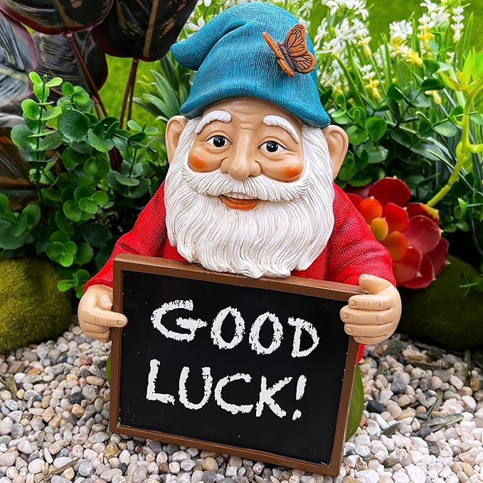 Mood Lab Garden Gnome with Chalkboard Sign - Funny Gnome Statue - 8.7 Inch Tall Lawn Figurine - for Outdoor & House Decor