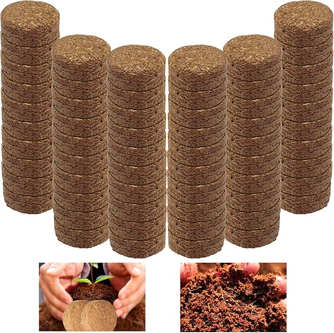 Iceyyyy 60pcs 40mm Compressed Coco Coir Fiber Potting Soil - Expanding Organic Coco Coir Pellet Fiber Soil, Peat Soil Pellets Seeds Starting Plugs for Planting (60, 1.57Inch)