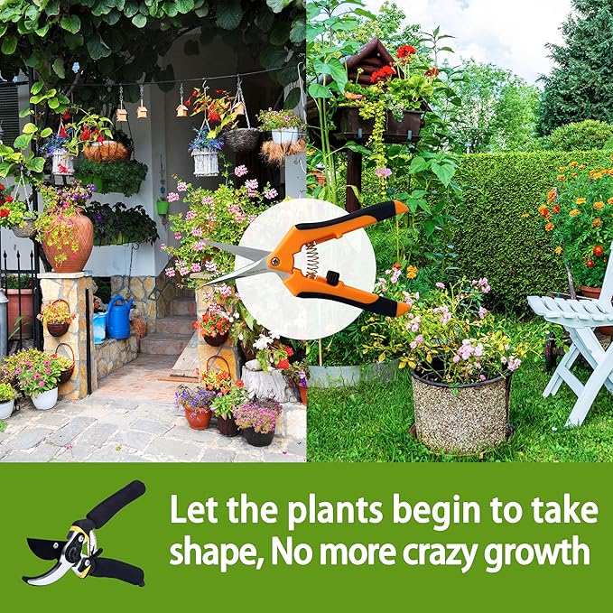 Pruning Shears 8" + Pruning Snips 6.5", Garden Scissors Clippers, Hand Pruners for Gardening
