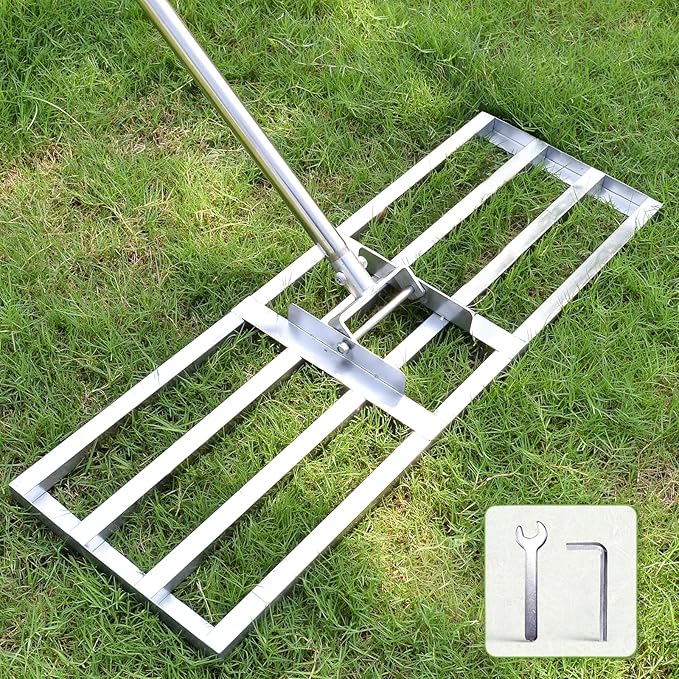 Scalebeard Lawn Leveling Rake,7FT 30 X10In Lawn Leveling Tool, Effort Saving & Adjustable Handle Heavy Duty Lawn Leveler for Yard Garden Golf Course Dirt Leveler