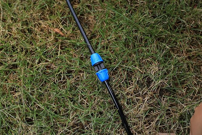 1/4 inch Drip Irrigation Fittings, Lock Barbed Coupling for ¼ in. tubing; Tubing Outside Diameter (OD) is 0.250 in., Internal Diameter (ID) is 0.170. in.(25Pcs/Pack) (Blue-Coupling)