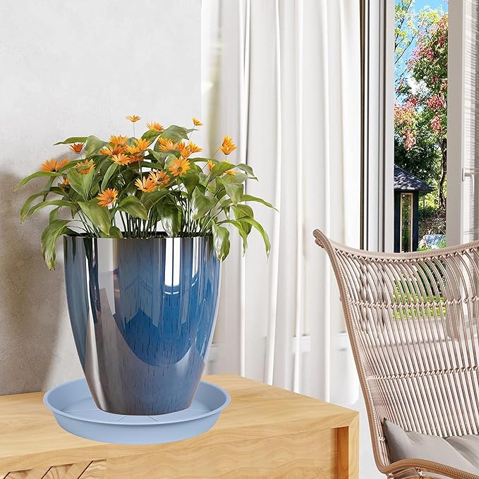 6 Pack of Plant Saucer Tray 9 10 inch, Heavy Duty Plastic Pot Plant Drip Trays Saucers for for Indoors Outdoor, Plant Water Tray for Planters 9-10" (10", Light Gray)