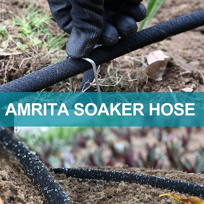 AMRITA Soaker Hose KIT,3/8inch 100ft Rubber Garden Hose 70% Water Saving,Black Heavy Duty Soaker Hose For Garden Lawn,Garden Raised Beds.(3/8-100FT) …