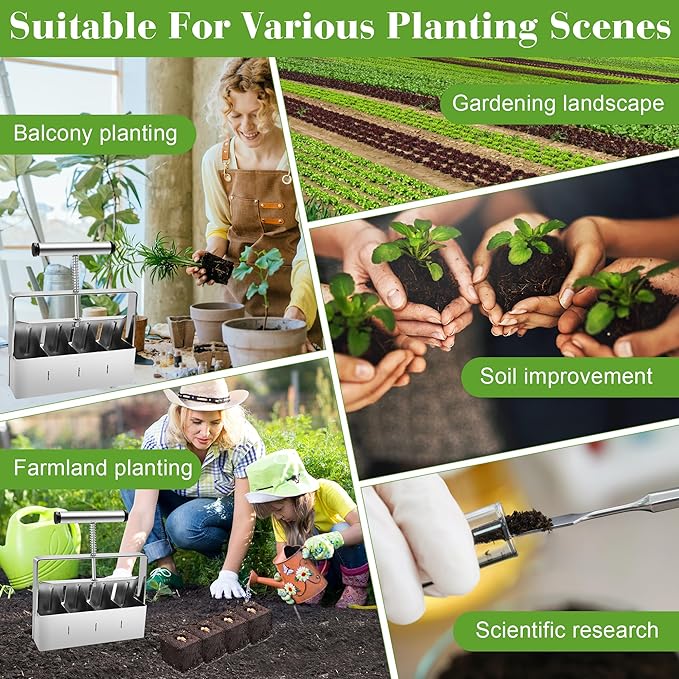 Stainless Steel Soil Blocker for Seed Starting, 4 Cell Blokers Make Tool 2-inch Standard Blocks Soil Block Maker with Scraper &Three Sizes Seed Pins