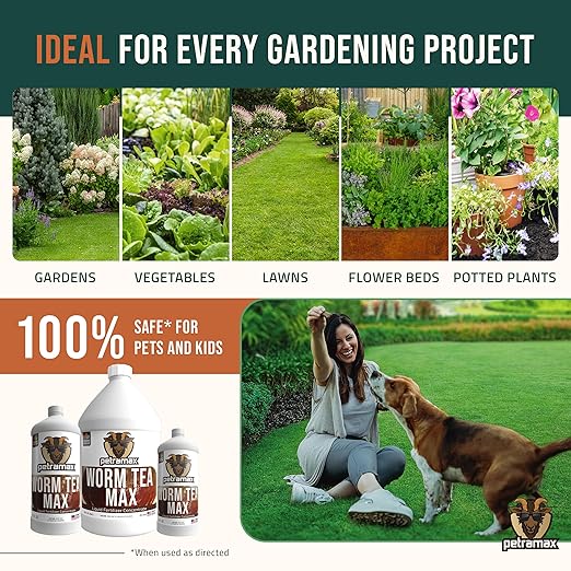 Worm Tea for Gardening Soil, Worm Tea Fertilizer Liquid - Worm Castings, Earthworm Casting Manure Fertilizer - Earthworm Tea Worm Castings - PetraTools Worm Casting Concentrate (1 Gal)