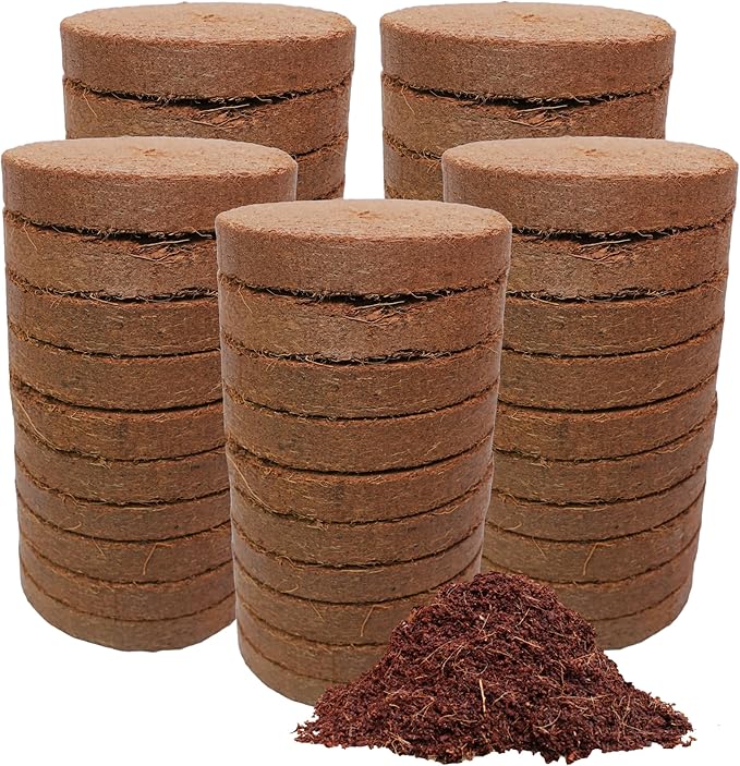 Coco Coir Discs (80mm 50-Pack) - Organic Coconut Coir Seed Starting Discs - Coconut Fiber Seedling Soil for House Plants, Potting Soil, & Indoor Plants - Organic Coco Coir for Plants & Potting Mix
