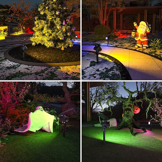NIORSUN Solar Color Changing Lights Outdoor,7 Lighting Modes RGB Solar Outdoor Lights,IP67 Waterproof Multicolor Landscape Spotlights for Halloween Holiday Decorations,8 Pack