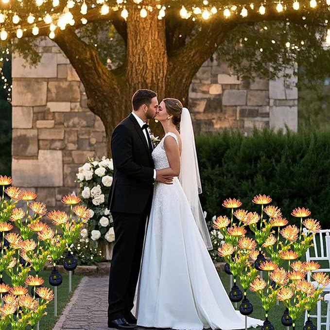 Solar Flower Lights for Garden Decor, 4Pack Pink Flowers with Green Stems, Solar Panel and Stake, Waterproof Solar Plant Lights for Outdoor Yard, Lawn, Path Decorations