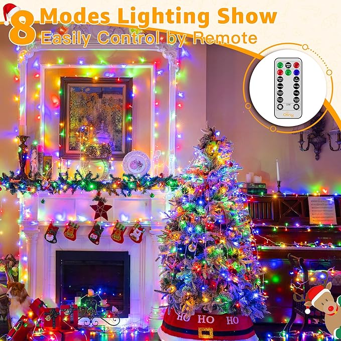Ollny Christmas Lights Outdoor 800LED 262FT, Multicolor Plug in Fairy Lights with Remote, 8 Modes Waterproof Timers Dimmable LED String Lights for Indoor House Outside Bedroom Patio Balcony