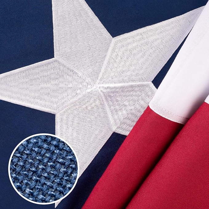 Texas Flag 6x10 ft Deluxe Super Tough Series, Heavy Duty Spun Polyester, All Weather TX Flag High Wind with Embroidered Stars, 3 Brass Grommets, Sewn Stripes, Durable Texas Flags Outdoor Outside