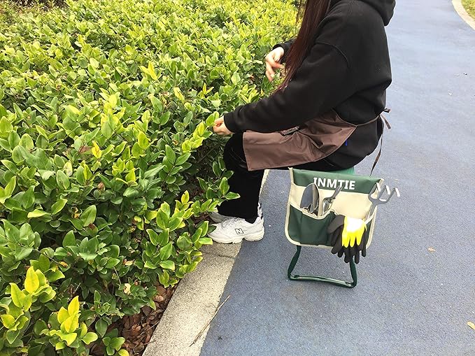 Foldable Garden Knee Chair Heavy-Duty Garden Bench with Pockets and Garden Apron - a Portable Garden Bench Gardening Gift for Friends (Green)