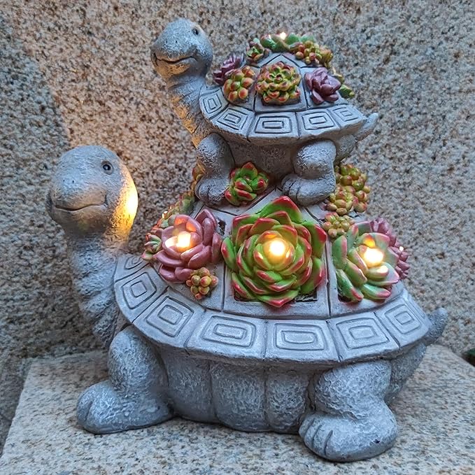 Large Turtle Solar Garden Outdoor Statues with Succulent and 6 LED Lights,Outside Solar Turtle Decor Art for Lawn,Yard, Balcony Ornament, to Give