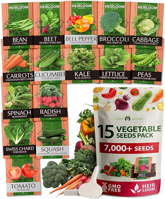 15 Heirloom Vegetable Seeds - Survival Bugout Seeds and Essential Emergency Prepper Gear - Non GMO Vegetable Seeds for Planting Home Garden Pack